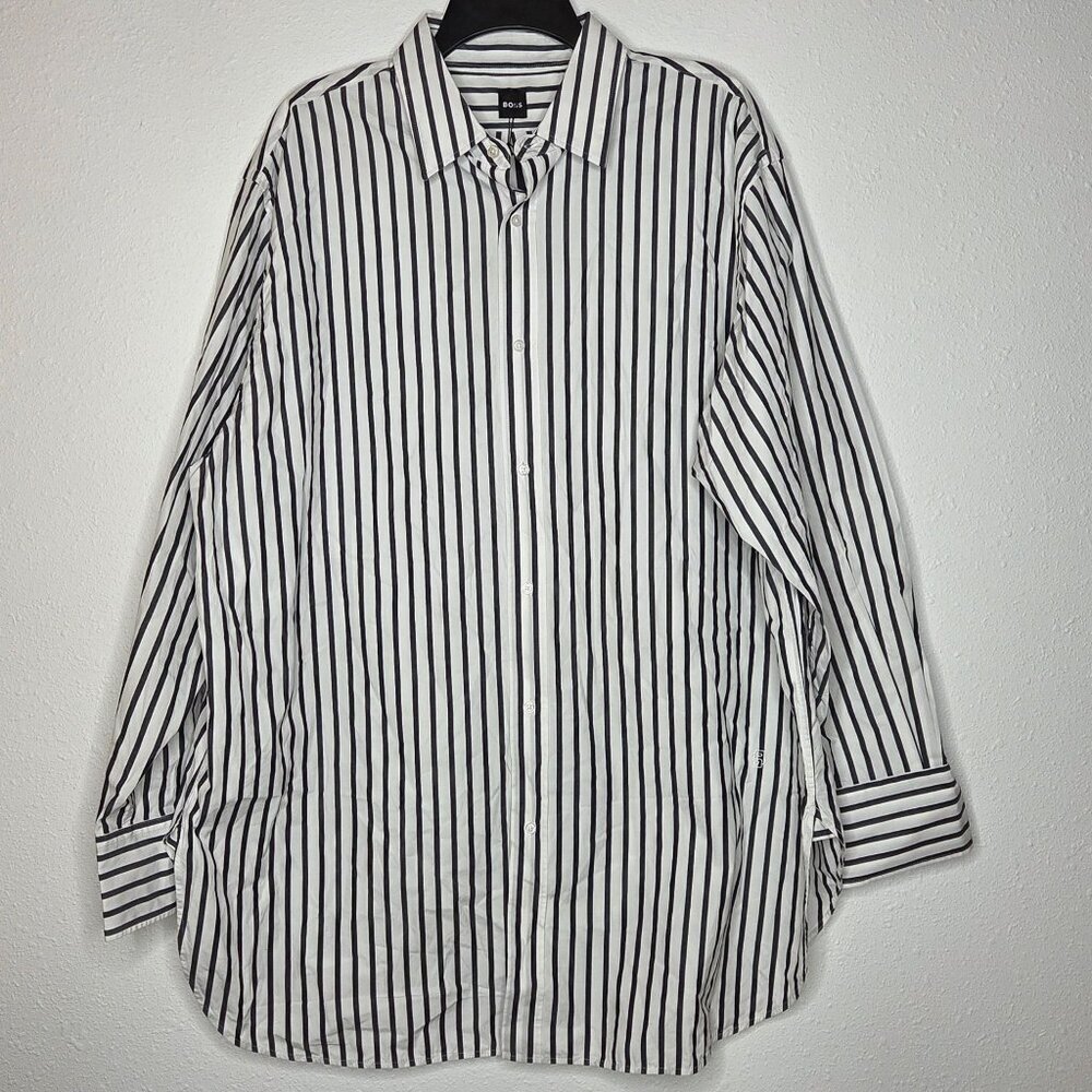 NWT Hugo Boss Women's Berry Saturday Stripe Cotton Button-Up Shirt